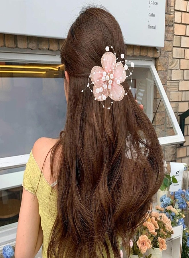 مجموعة مشابك شعر TOKUFAGU مكونة من 6 قطع مزينة بفيونكات من اللؤلؤ والزهور، مشابك شعر كبيرة مزينة بالزهور للنساء والفتيات، مشابك شعر يدوية الصنع أنيقة لحفلات الزفاف، إكسسوارات تزيينية - Image 5